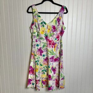 Chaps Spring Floral V-Neck Sundress Size 14 Runs Small, Cotton A6